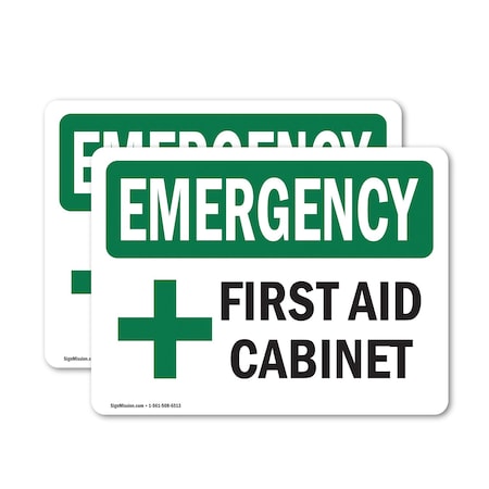 Signmission First Aid Cabinet With Symbol, 14 in W x Rectangle, Vinyl Decal OS-2PACK-EM-D-1014-L-10368